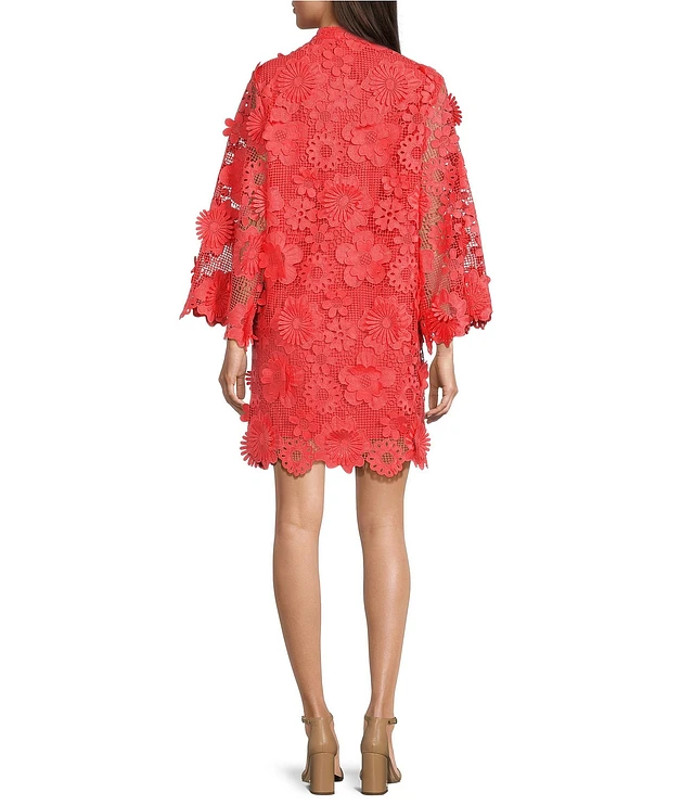J.Marie Seraphina Floral 3D Lace Split Round Button Up Neck