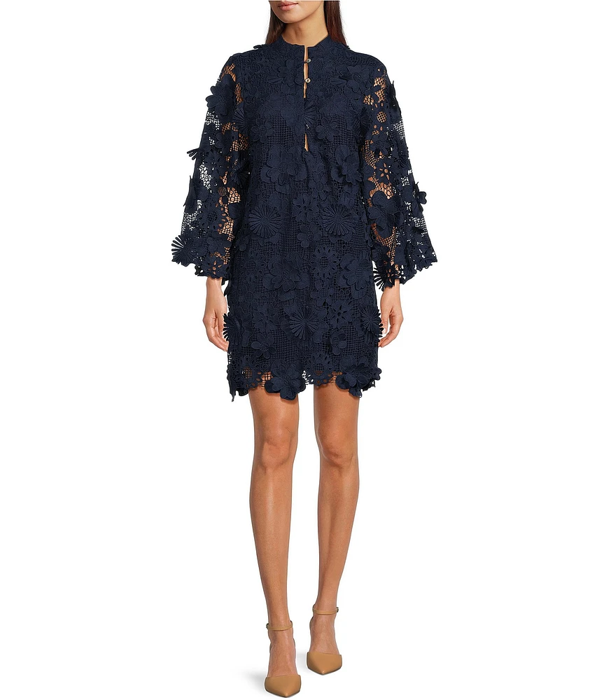 ワンピース Hearlipto Lace Trimmed Floral Dress navy New color] Lace Trimmed Floral Dress