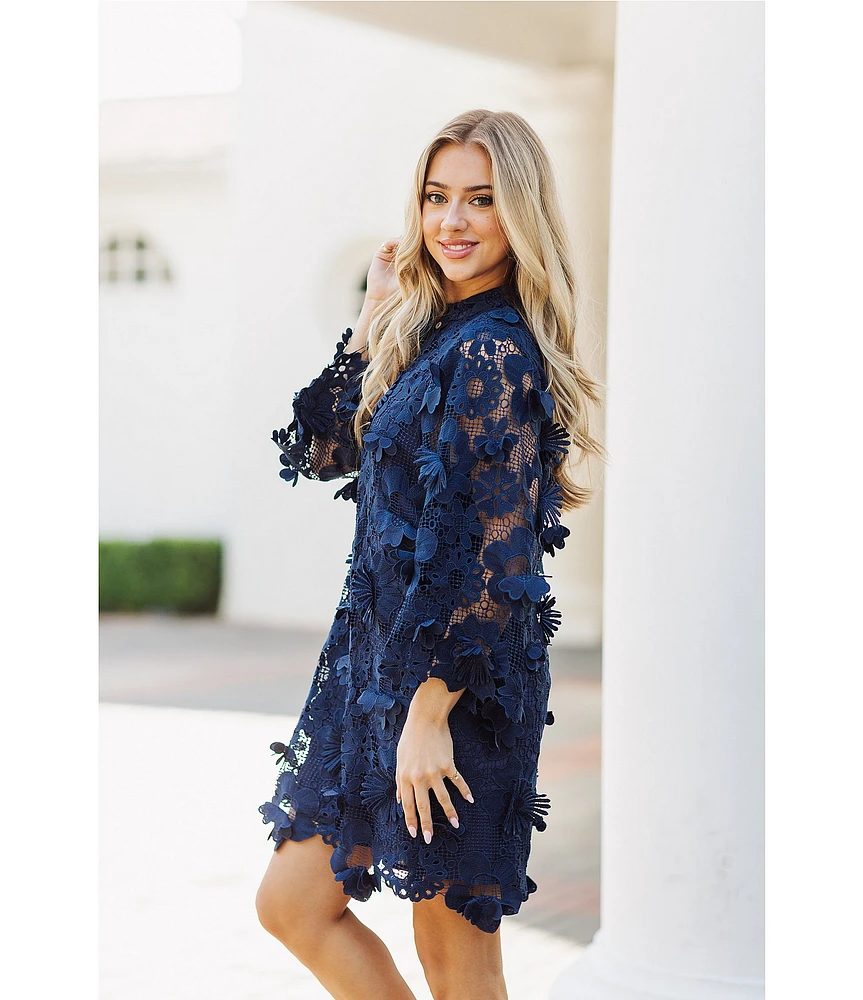 J.Marie Seraphina Floral 3D Lace Split Round Button Up Neck