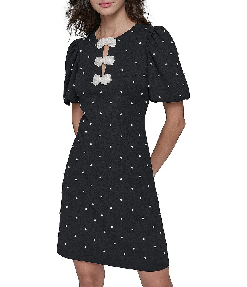 KARL LAGERFELD PARIS Dotted Scuba Crepe Round Neck Short