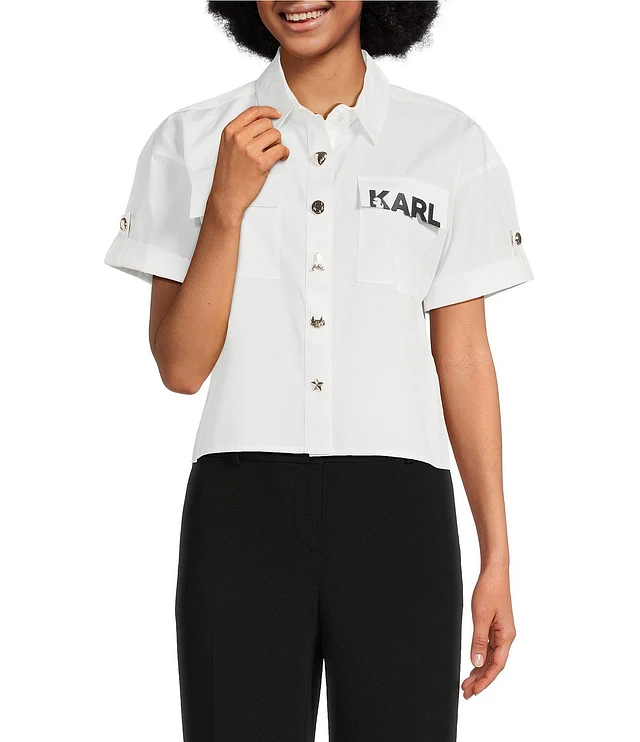 KARL LAGERFELD PARIS Oversize Whimsy Button Front Shirt