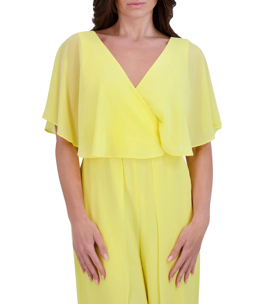 Kensie Chiffon Surplice V-Neck Short Flutter Sleeve Ruffle