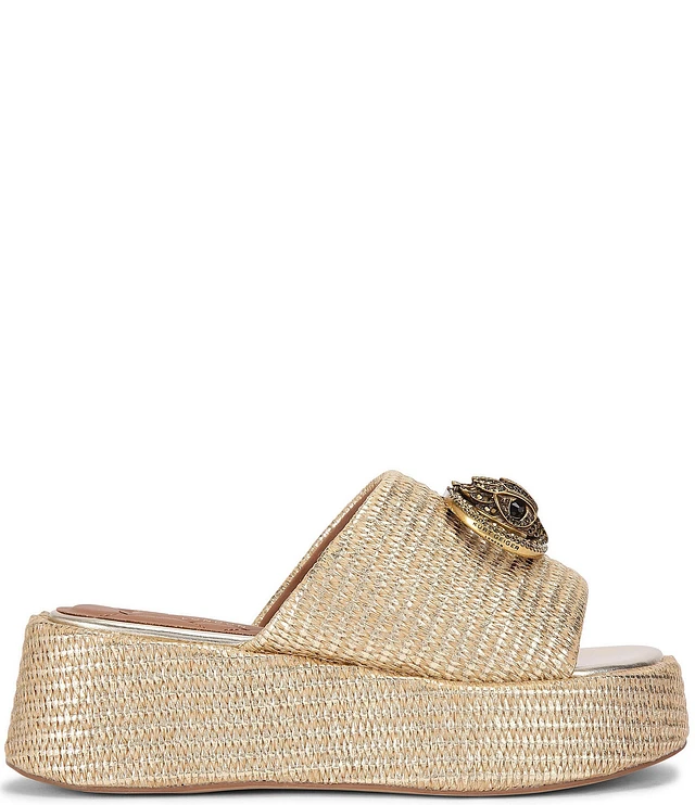 Kurt Geiger London Chelsea Raffia Logo Ornament Platform Slide