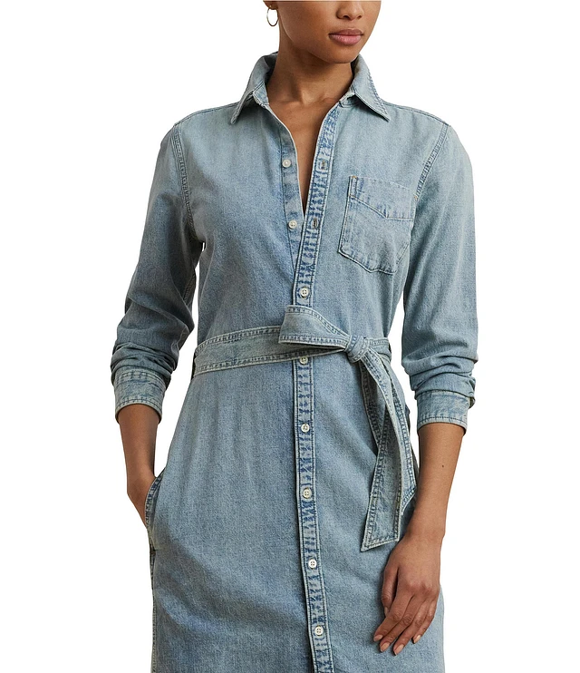 Lauren Ralph Lauren Jameika Belted Denim Long Sleeve Shirt