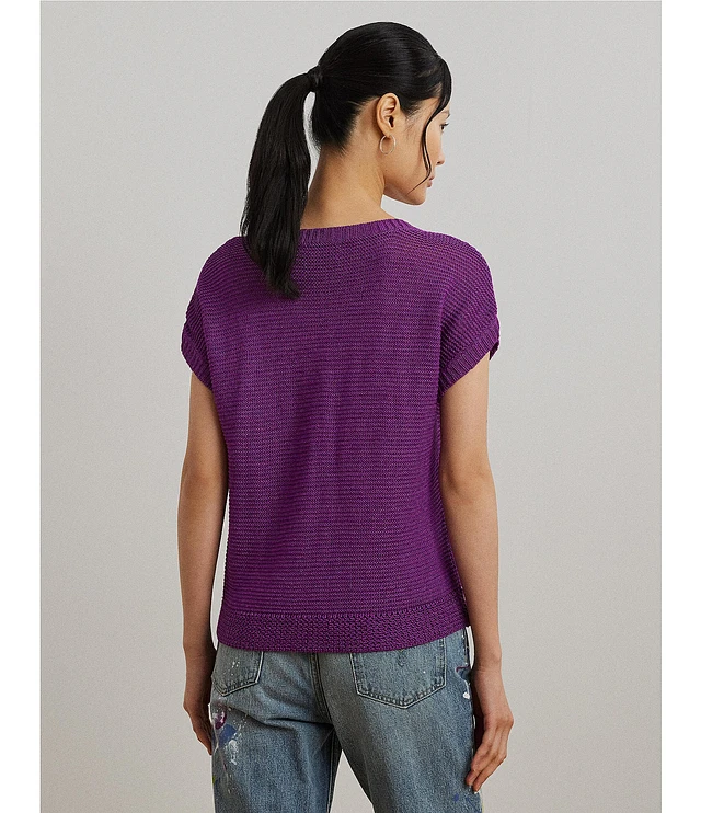 ラルフ・ローレン Lauren Ralph Lauren Print Linen-cotton Short-sleeve Sweater レディース Print Linen-Cotton Short-Sleeve Sweater
