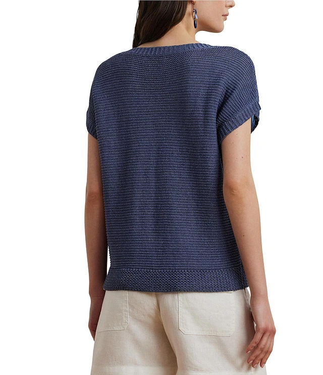 ラルフ・ローレン Lauren Ralph Lauren Plus Size Linen-Blend Short-Sleeve V-Neck Swea Women's Lauren Ralph Lauren Plus Size Linen-Blend Short