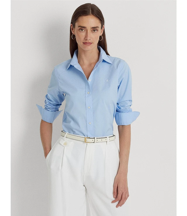 (取寄) ローレン ラルフローレン レディース ピティート ロング スリーブ ボタン フロント シャツ Lauren Ralph Lauren women Petite Kotta Long Sleeve Button Lauren Ralph Lauren Petite Size Point Collar Long Sleeve