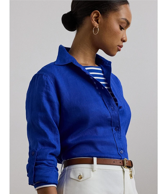 Lauren Ralph Lauren Petite Size Point Collar Long Sleeve