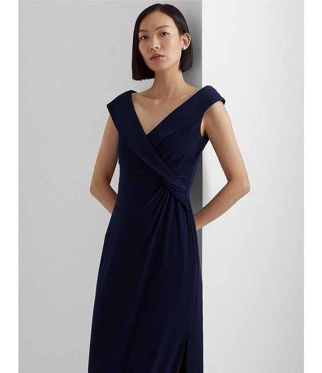 LAUREN RALPH LAUREN ☆ Portrait Collar Sleeve ガウンドレス Lauren Ralph Lauren Portrait Collar Cap Sleeve Crepe Sheath