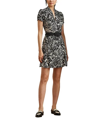 【Lauren Ralph Lauren】Floral ette Short-Sleeve Dress Lauren Ralph Lauren Women's Floral Crepe Short-Sleeve Dress