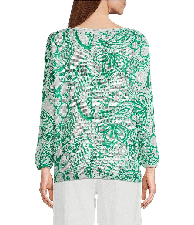 M Made in Italy Tropical Printed Long Sleeve Knit Top