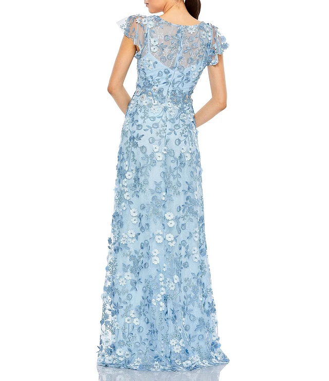 Mac Duggal Women's Beaded Striping Kimono Sleeve V Neck Gown