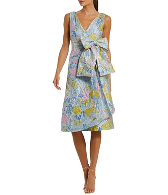 Mac Duggal Brocade Floral Print Strapless Neck Sleeveless