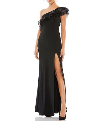 Mac Duggal Beaded Cuff Drop Shoulder Asymmetrical One
