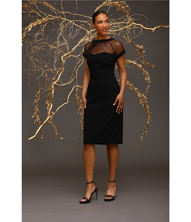Maggy London Illusion Puff Short Sleeve Crew Neck