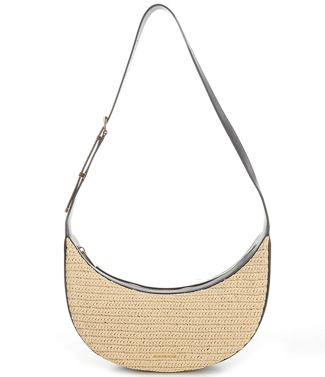 Michael Kors Avra Medium Straw Contrast Trim Crossbody Bag