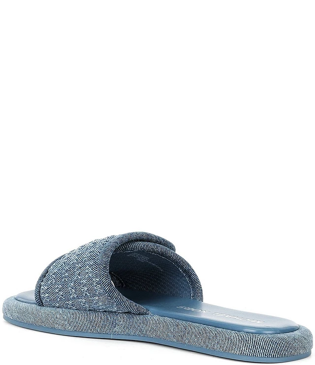 Michael Kors Suki Embossed Denim Signature Logo Flat Slide Sandals