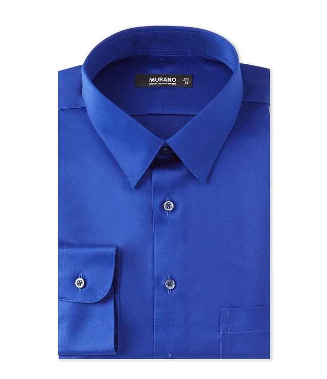 Murano Slim-Fit Point Collar Solid Sateen Dress Shirt | The