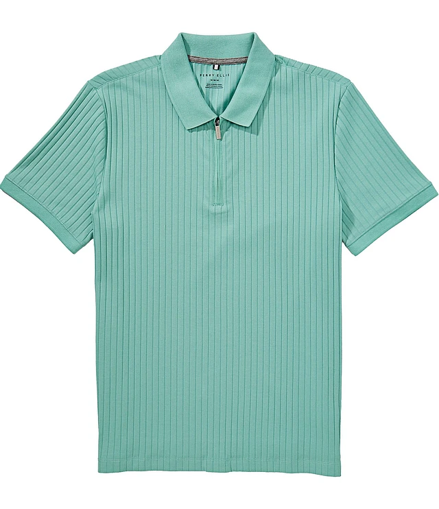 Perry Ellis Vertical Rib Quarter-Zip Short Sleeve Polo Shirt
