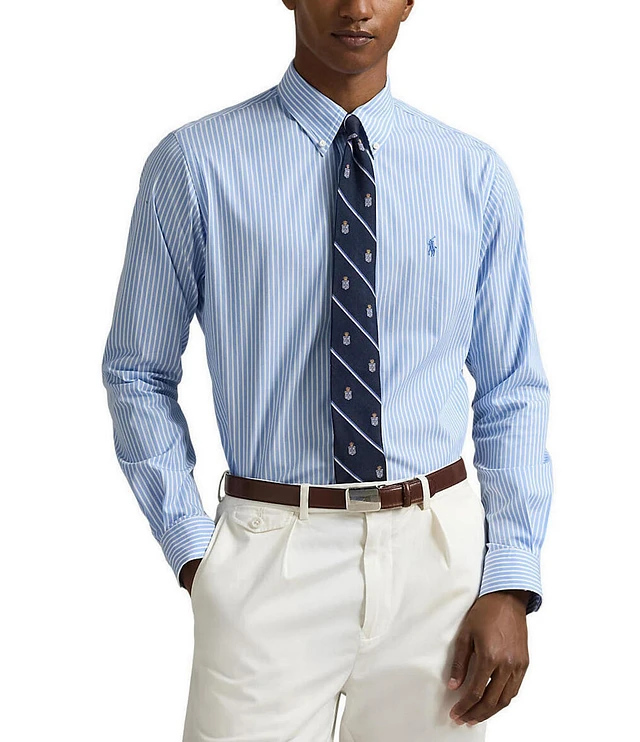 Polo Ralph Lauren Slim Fit Striped Stretch Poplin Long Sleeve
