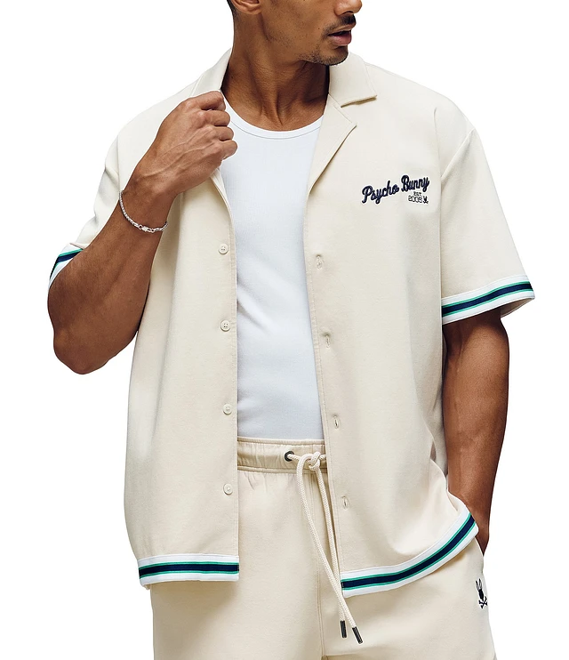 Psycho Bunny Basil Taped Short Sleeve Woven Camp Shirt at