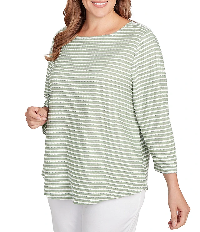 Ruby Rd. Plus Size Textured Knit Stripe Print Square Neck 3