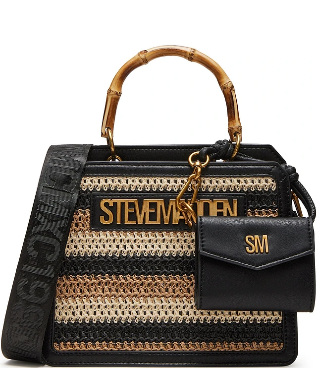 Steve Madden Bevelynu Raffia Box Bamboo Statement Handle Contrast