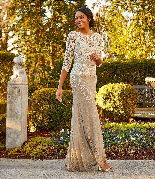 Tadashi Shoji Illusion Boat Neck 3/4 Sleeve Two Tone Floral