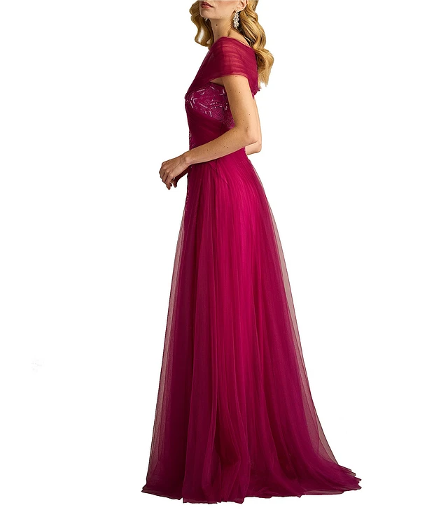 SALE!即発★TADASHI SHOJI★Cap-Sleeve Sequin ドレス Tadashi Shoji Taffeta Sequin Print V-Neck Cap Sleeve Gown