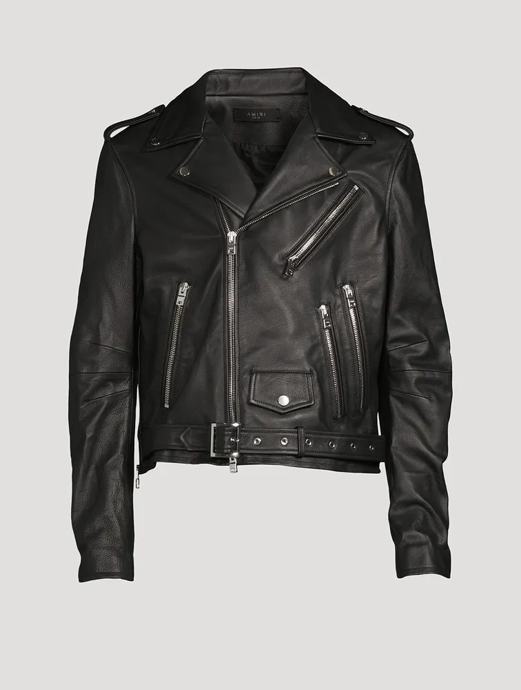 AMIRI Leather Biker Jacket With Paint Drip Logo | Square One