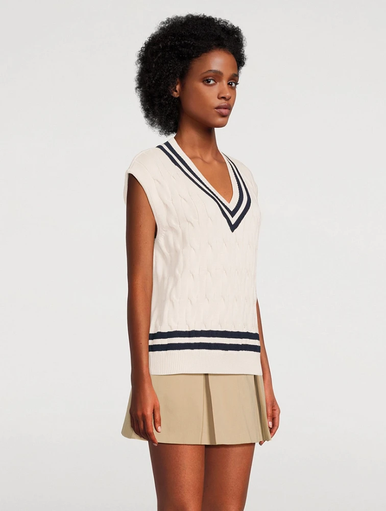 トップス Sporty & Rich SRC CABLEKNIT VEST SRC Cableknit Vest - Off White/Caribbean – Sporty & Rich