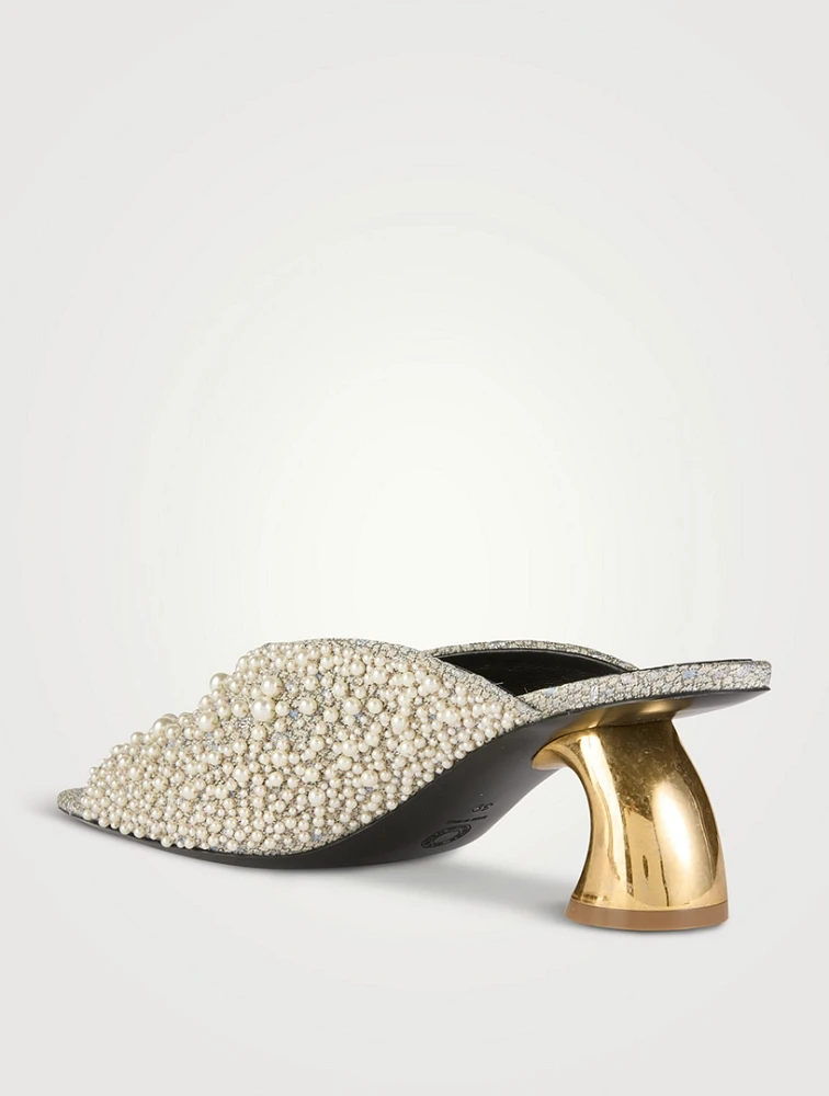 DRIES VAN NOTEN Curved-Heel Pearl-Embellished Mules | Square One