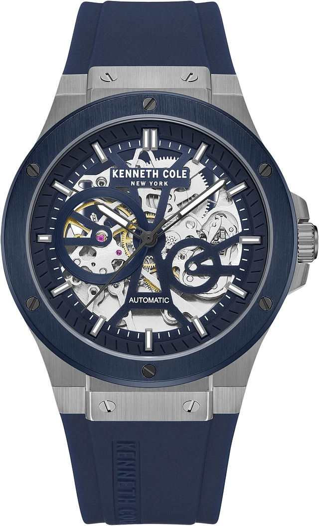 Kenneth Cole Skeleton Transparent Dial Silicone Strap Watch