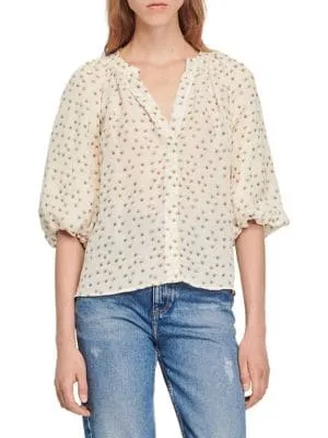 Sandro + Bluebird Balloon-Sleeve Floral Top | Hillcrest Mall