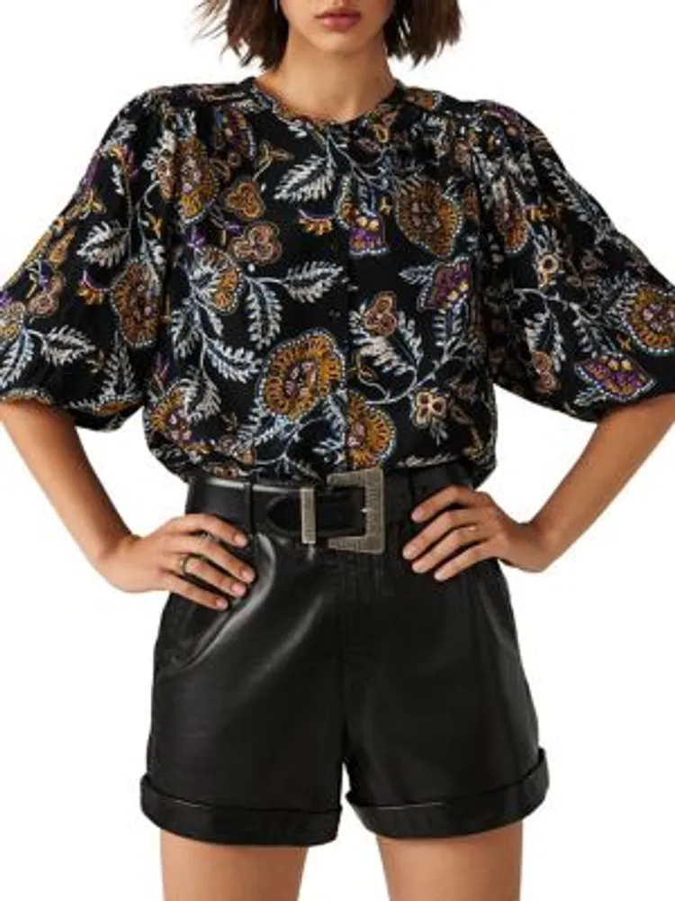 Sandro + Bluebird Balloon-Sleeve Floral Top | Hillcrest Mall