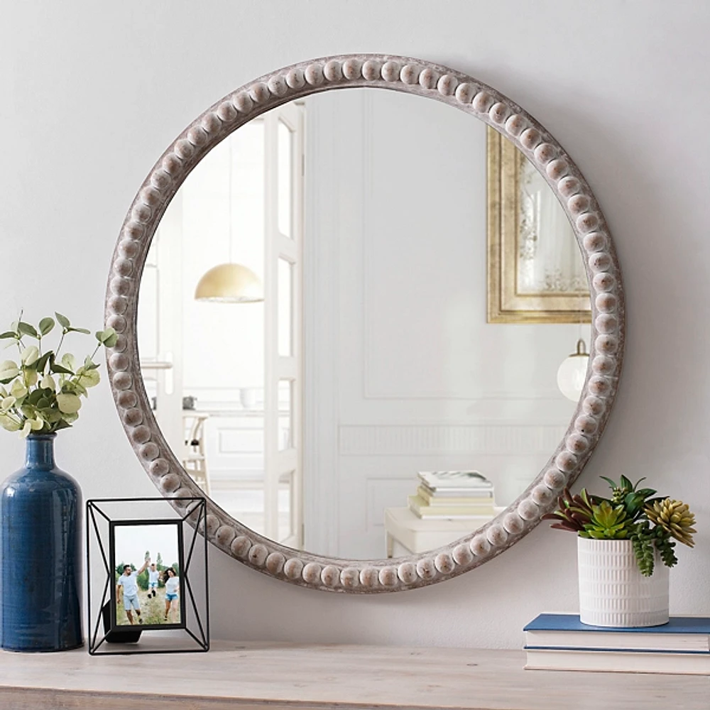 Kirklands Round Natural Beaded Wall Mirror at Hamilton Place