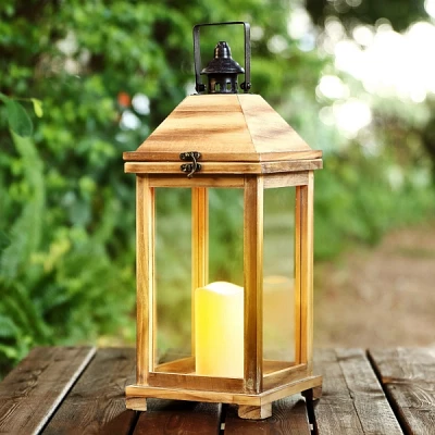 あらあら出品　forrest hills candle lantern Kirklands Tall Natural Wood Open Lantern at Hamilton Place