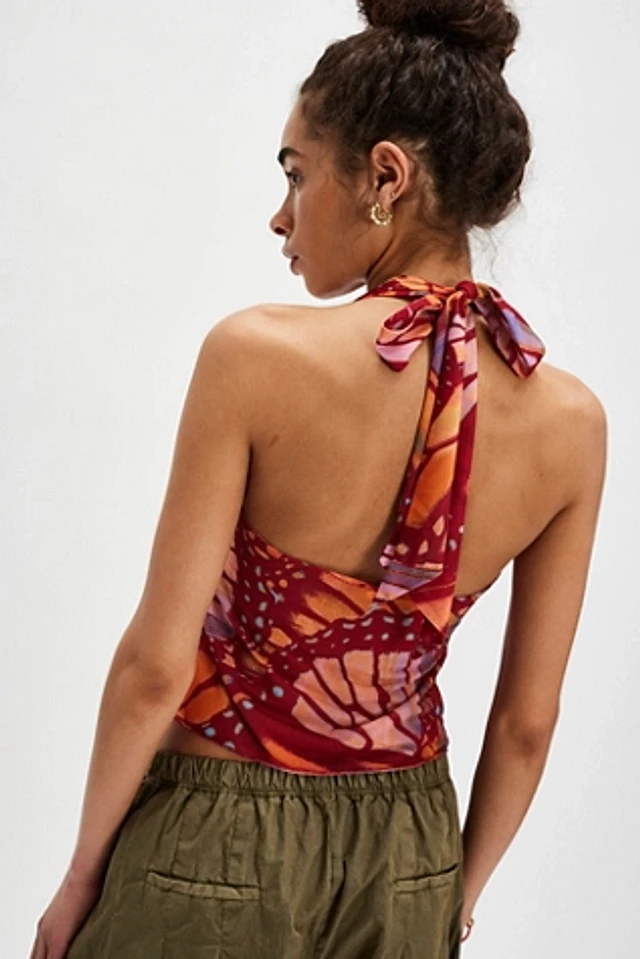 【値下げ中】S butterfly halter tops SFBBCLOZ Butterfly Denim Crop Top Jean Rave Top for Women