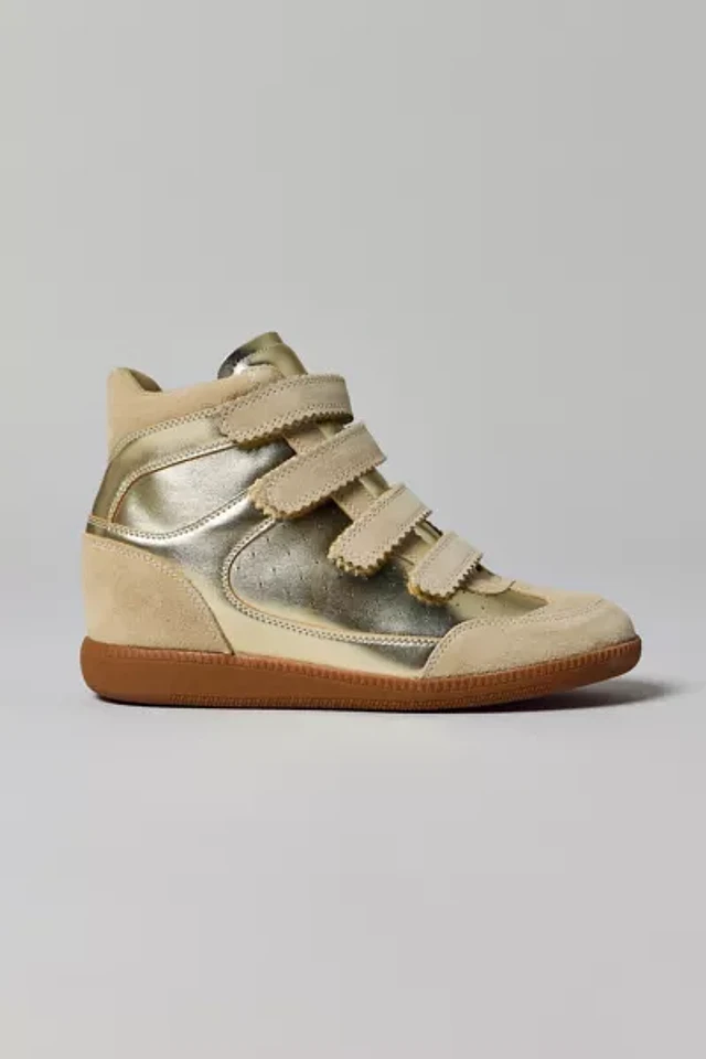 【Steve Madden】 MUSTANG スニーカー Gold MUSTANG Gold Women's High-Top Velcro Sneaker – Steve Madden