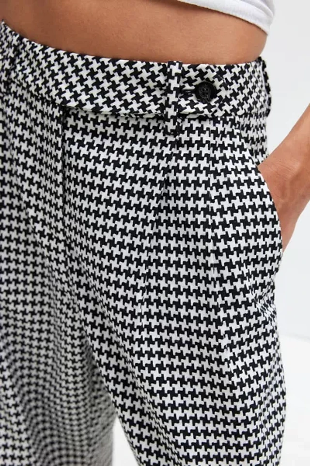 【2plan】Hounds three-tuck wide slacks Houndstooth Paper Bag Skinny Pants | Windsor