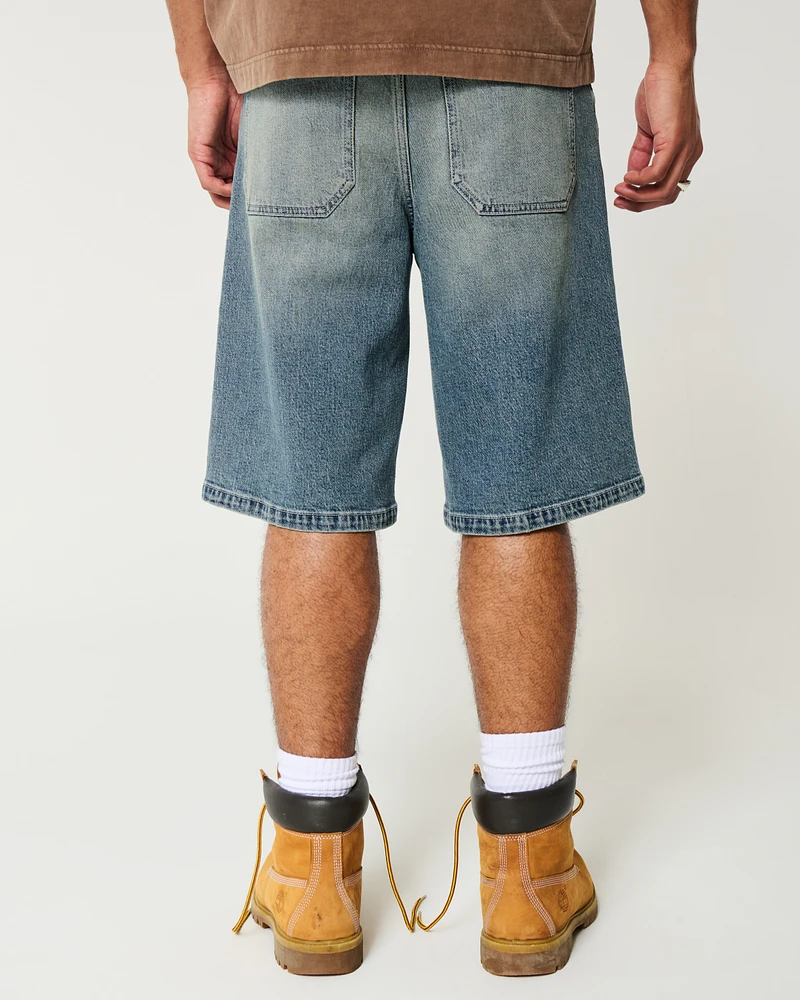 Hollister Taz Graphic Medium Wash Super Baggy Denim Shorts