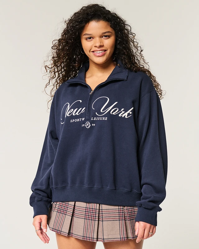 Hollister Easy New York Graphic Half-Zip Sweatshirt at Hamilton