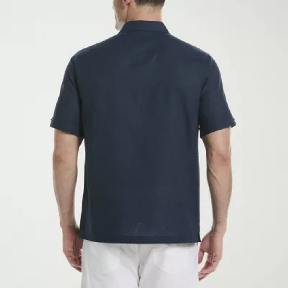 Cubavera L Shape Embroidery Mens Short Sleeve Regular Fit