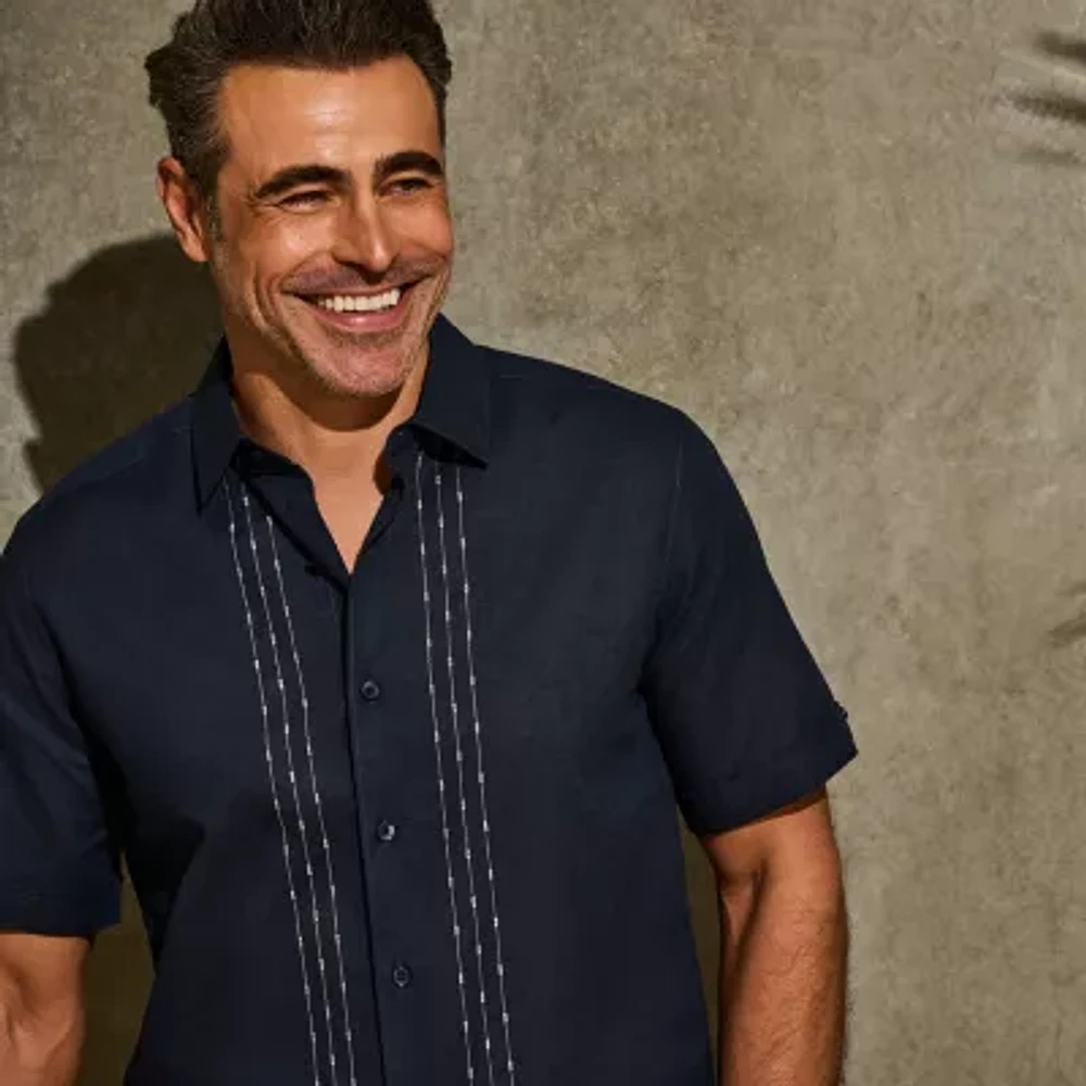 Cubavera L Shape Embroidery Mens Short Sleeve Regular Fit