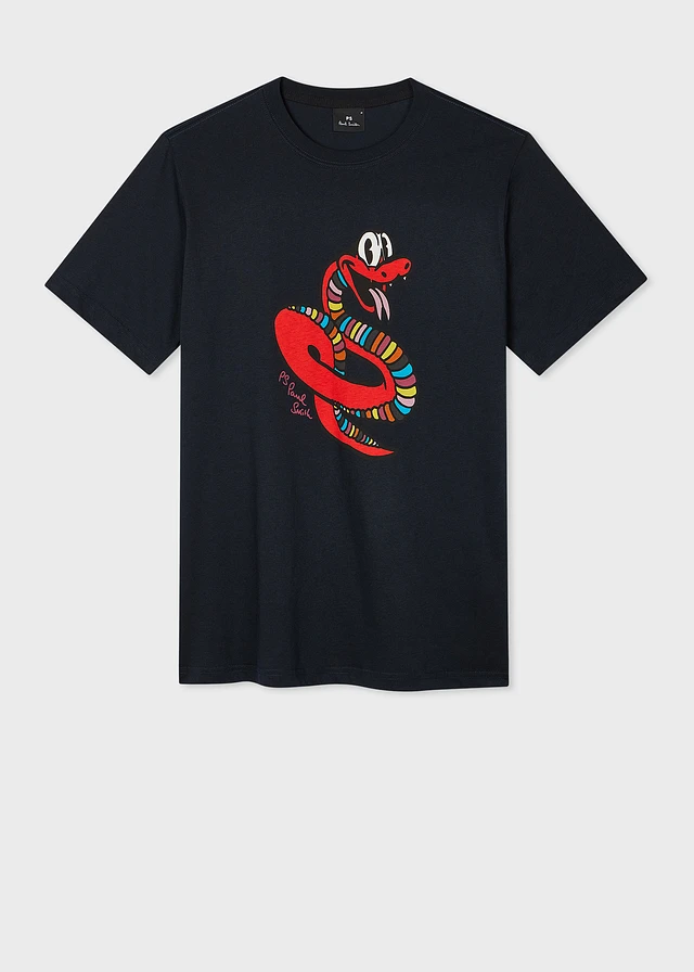 PS Paul Smith Dark Indigo 'Graffiti Mammoth' Print T-Shirt