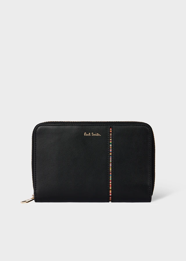 PS Paul Smith Black Leather Floral PS Happy Zip Pouch Wallet