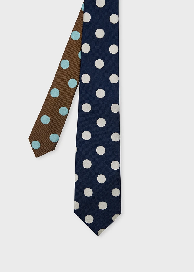 Paul Smith Navy Blue Silk Polka Dot Contrast Tie | King's Cross