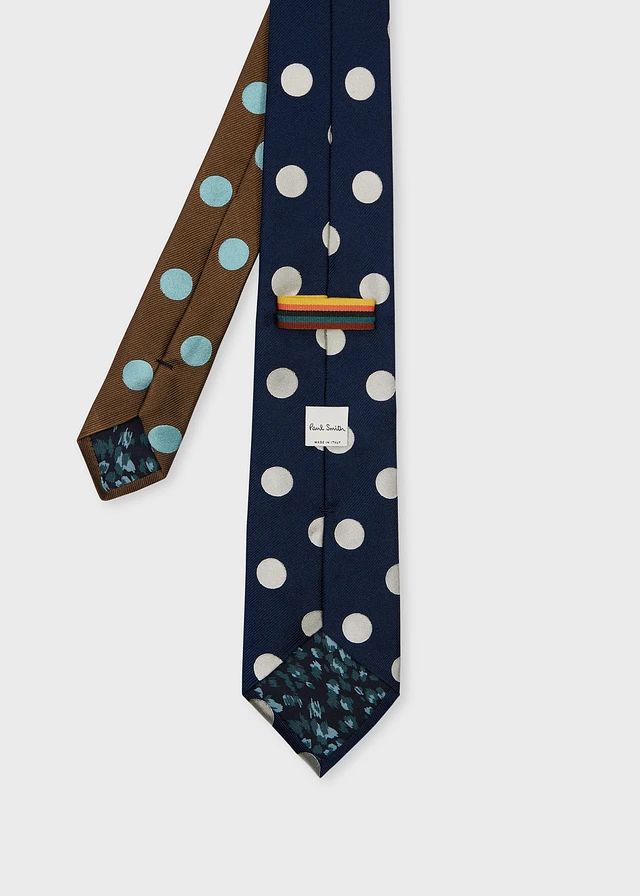 Paul Smith Navy Blue Silk Polka Dot Contrast Tie | King's Cross