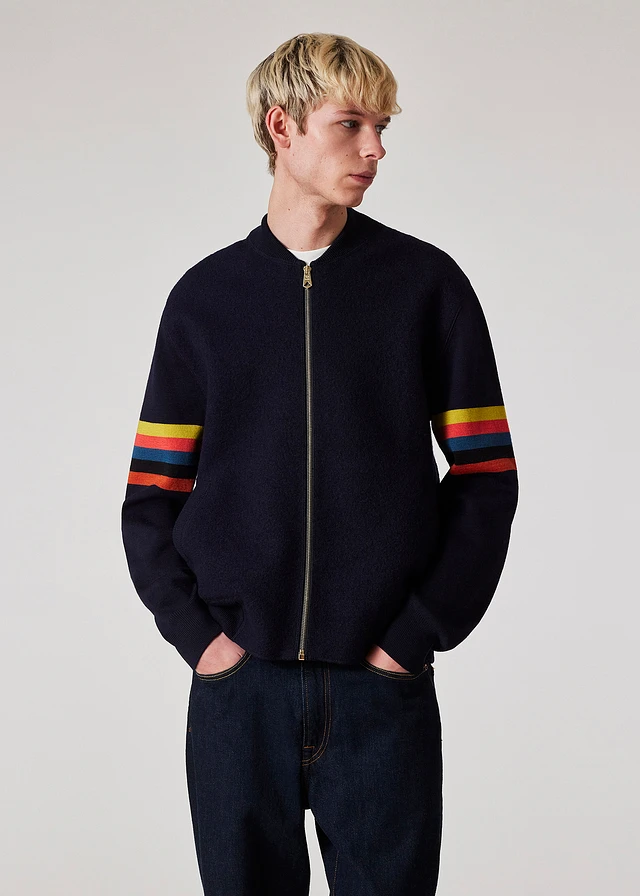 Paul Smith Navy Wool 'Artist Stripe' Zip Bomber Jacket | King's Cross