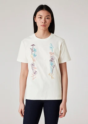 PS Paul Smith Women's Cotton White 'Embroidered Flowers' T